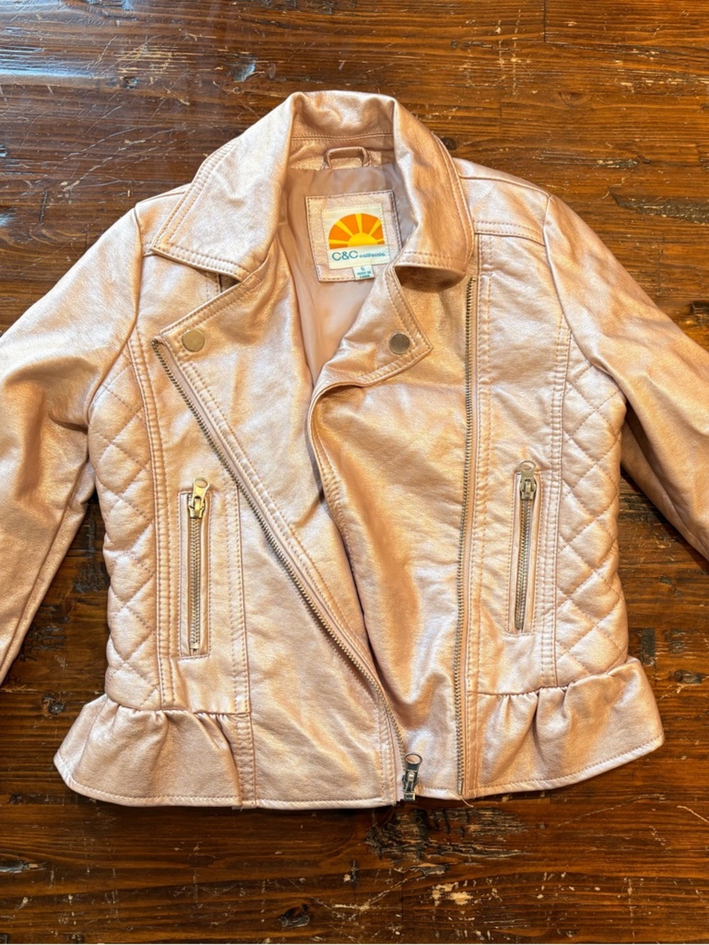 C&C California Shimmering Blush Bomber Jacket. Size 6